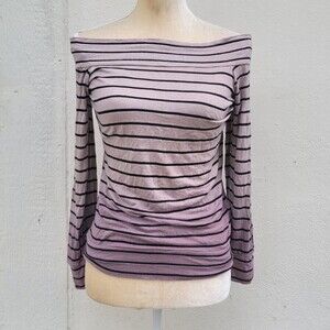 Lucky Brand Women's Top Off Shoulder Pink Ombre Striped Long Sleeve sz Med